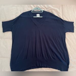 Navy blue Pima Cotton Planet sweater. Short sleeve one size but fits like 1X